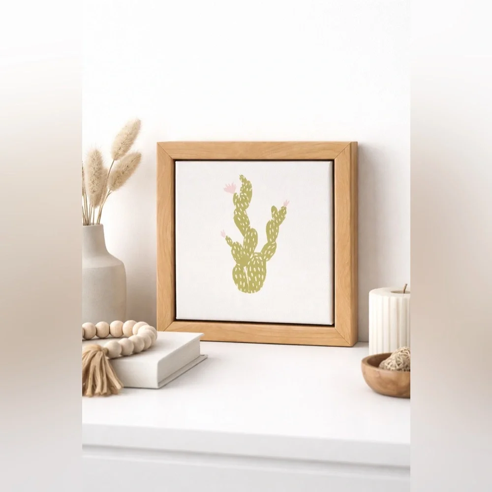 6”x6” Framed Cactus Canvas Wall Art Boho Minimalist Decor